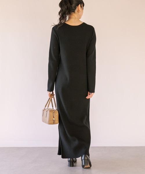 リブドロワ　RIVEDROITE ニットワンピース　ロング　黒　38 サイズ RIVE DROITE（リヴドロワ）の「2サイズ展開/リブニットワンピース