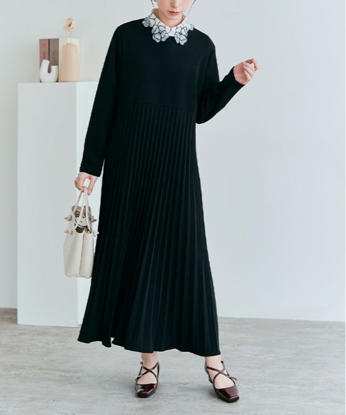 kirakiraShop(キラキラショップ)の「「mochiz」全方向 ストレッチ プリーツ 切り替え ワンピース(ワンピース・レディース・ブラック/ブラウン/ネイビー/ベージュ/ライトベージュ/チャコール・FREE)」の15枚目の写真