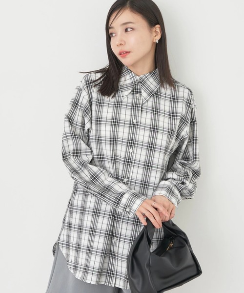 earth music&ecology（アースミュージックアンドエコロジー）の「2wayオーバーシャツ（シャツ/ブラウス・レディース・オフホワイト/ブルー/チェック・FREE）」の3枚目の写真