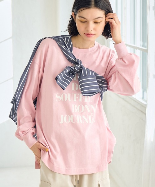 ROPE' PICNIC(ロペピクニック)の「オーバーサイズロゴロンT/リンクコーデ(Tシャツ/カットソー・レディース・オフホワイト/ネイビー/ピンク/キナリ・38)」の4枚目の写真