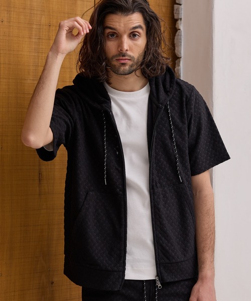 RATTLE TRAP（ラトルトラップ）の「パイルジャガード半袖パーカー（Tシャツ/カットソー・メンズ・ブラウン/ブルー/ブラック・LL/L/M）」の2枚目の写真