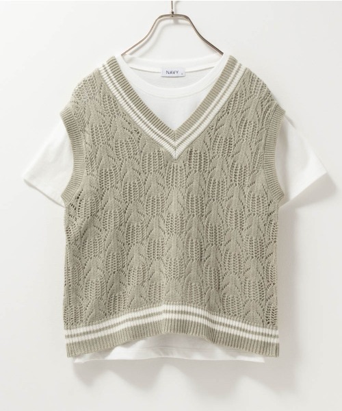 NAVY(ネイビー)の「NAVY チルデンVネックベスト+インナーTシャツセット アンサンブル(アンサンブル・レディース・ミント/ベージュ/ライトグレー・M/L)」の9枚目の写真