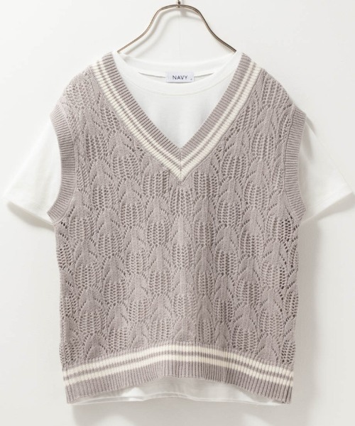 NAVY(ネイビー)の「NAVY チルデンVネックベスト+インナーTシャツセット アンサンブル(アンサンブル・レディース・ミント/ベージュ/ライトグレー・M/L)」の14枚目の写真