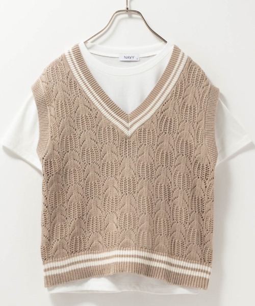 NAVY(ネイビー)の「NAVY チルデンVネックベスト+インナーTシャツセット アンサンブル(アンサンブル・レディース・ミント/ベージュ/ライトグレー・M/L)」の15枚目の写真