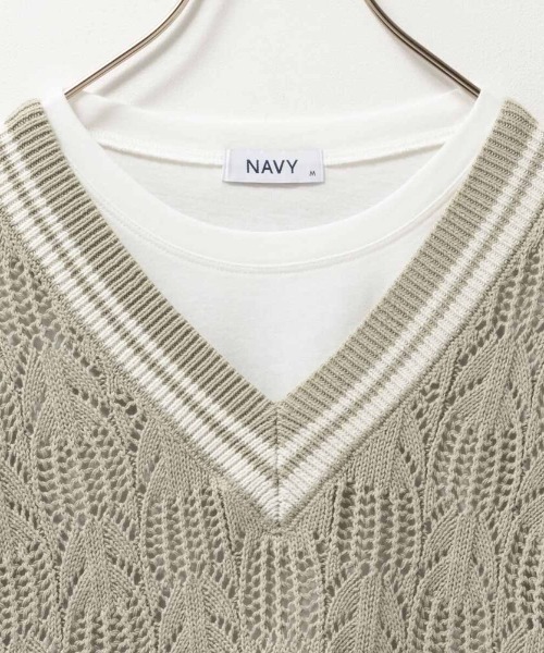 NAVY(ネイビー)の「NAVY チルデンVネックベスト+インナーTシャツセット アンサンブル(アンサンブル・レディース・ミント/ベージュ/ライトグレー・M/L)」の11枚目の写真