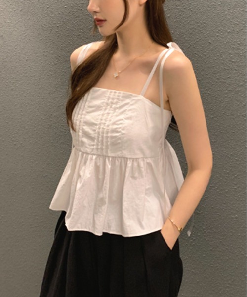 by muni:r(バイ ムニール)の「フリルリボンキャミビスチェ(シャツ/ブラウス・レディース・ホワイト/ブラック・FREE)」の7枚目の写真