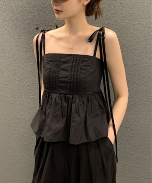 by muni:r(バイ ムニール)の「フリルリボンキャミビスチェ(シャツ/ブラウス・レディース・ホワイト/ブラック・FREE)」の10枚目の写真