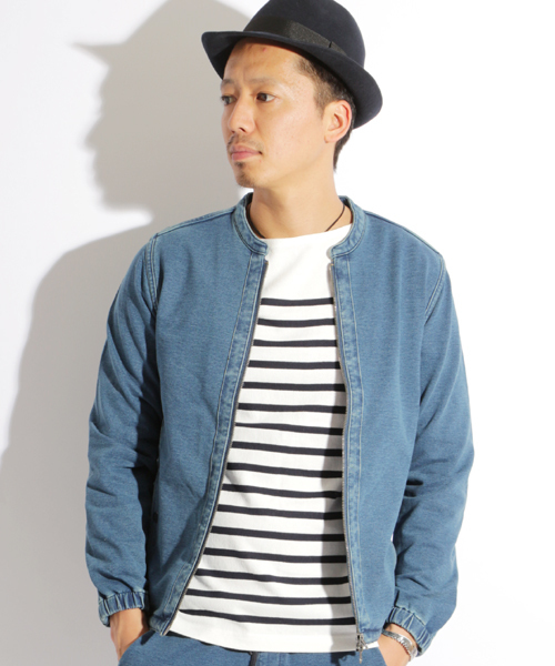 Denime(ドゥニーム)の「カットデニムバンドカラージャケット(ノーカラージャケット・メンズ・ブルー/ネイビー・X-LARGE/MEDIUM/LARGE)」の2枚目の写真