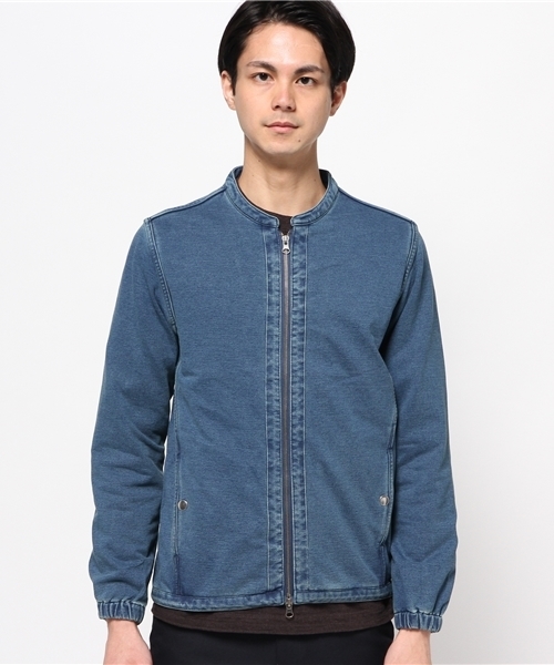 Denime(ドゥニーム)の「カットデニムバンドカラージャケット(ノーカラージャケット・メンズ・ブルー/ネイビー・X-LARGE/MEDIUM/LARGE)」の3枚目の写真