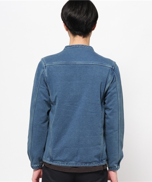 Denime(ドゥニーム)の「カットデニムバンドカラージャケット(ノーカラージャケット・メンズ・ブルー/ネイビー・X-LARGE/MEDIUM/LARGE)」の9枚目の写真