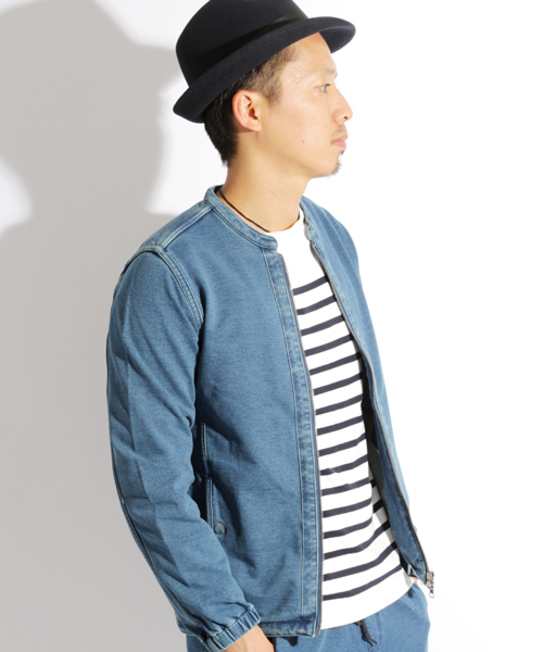 Denime(ドゥニーム)の「カットデニムバンドカラージャケット(ノーカラージャケット・メンズ・ブルー/ネイビー・X-LARGE/MEDIUM/LARGE)」の14枚目の写真