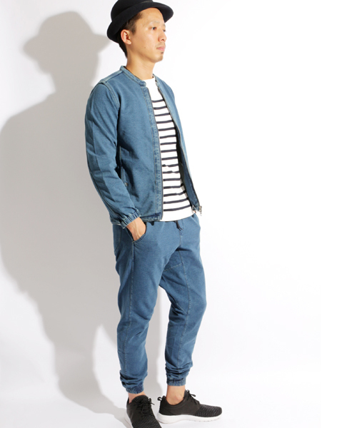 Denime(ドゥニーム)の「カットデニムバンドカラージャケット(ノーカラージャケット・メンズ・ブルー/ネイビー・X-LARGE/MEDIUM/LARGE)」の16枚目の写真