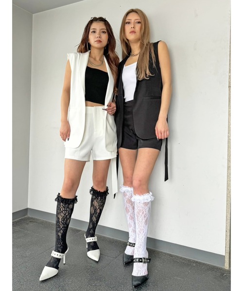 EGOIST(エゴイスト)の「ベルト付テーラードベスト(ベスト・レディース・ホワイト/ブラック・FREE)」の4枚目の写真