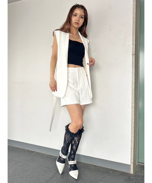 EGOIST(エゴイスト)の「ベルト付テーラードベスト(ベスト・レディース・ホワイト/ブラック・FREE)」の9枚目の写真