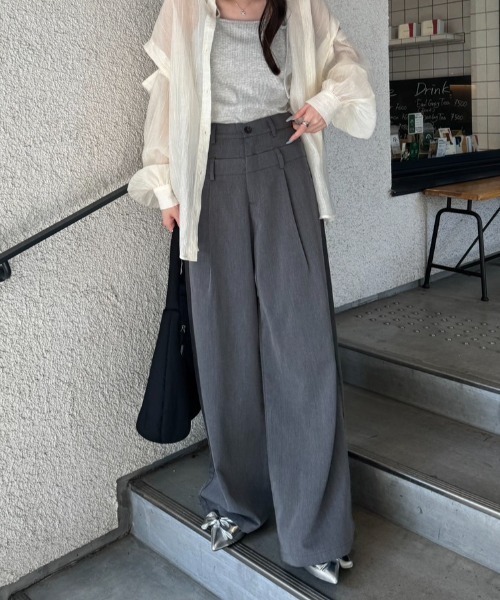 nemne store(ネンネストア)の「《Delfy》ダブルウェストデザインスラックス(スラックス・レディース・ブラック/杢グレー・SMALL/MEDIUM)」の2枚目の写真