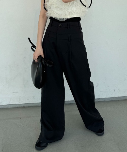 nemne store(ネンネストア)の「《Delfy》ダブルウェストデザインスラックス(スラックス・レディース・ブラック/杢グレー・SMALL/MEDIUM)」の9枚目の写真