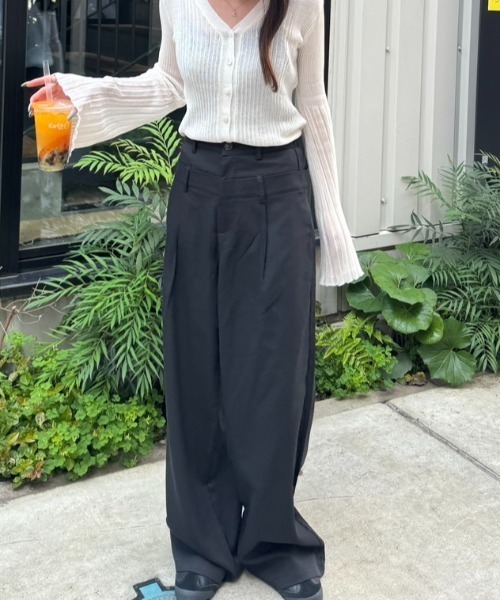 nemne store(ネンネストア)の「《Delfy》ダブルウェストデザインスラックス(スラックス・レディース・ブラック/杢グレー・SMALL/MEDIUM)」の5枚目の写真