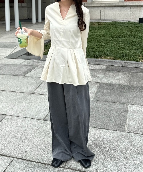 nemne store(ネンネストア)の「《Delfy》ダブルウェストデザインスラックス(スラックス・レディース・ブラック/杢グレー・SMALL/MEDIUM)」の3枚目の写真