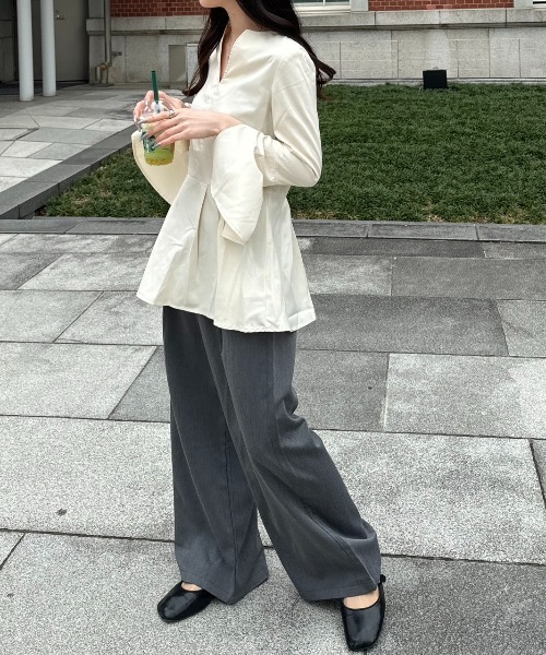 nemne store(ネンネストア)の「《Delfy》ダブルウェストデザインスラックス(スラックス・レディース・ブラック/杢グレー・SMALL/MEDIUM)」の4枚目の写真