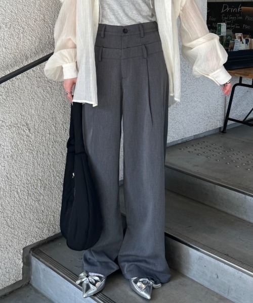 nemne store(ネンネストア)の「《Delfy》ダブルウェストデザインスラックス(スラックス・レディース・ブラック/杢グレー・SMALL/MEDIUM)」の13枚目の写真