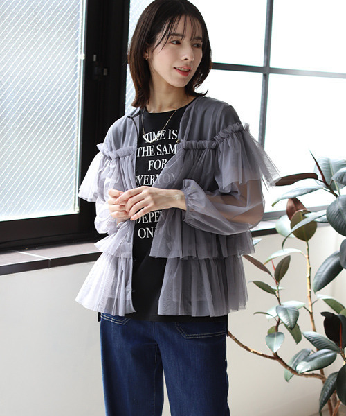 REAL CUBE（リアルキューブ）の「前後2wayチュールトップス（Tシャツ/カットソー・レディース・オフホワイト/ブラック/グレー・M）」の3枚目の写真