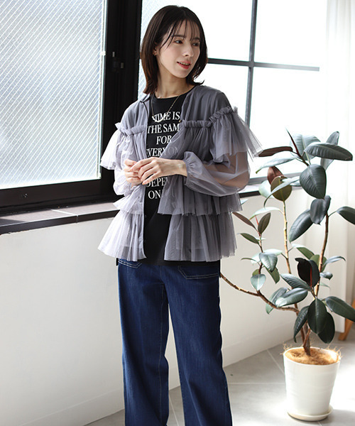 REAL CUBE（リアルキューブ）の「前後2wayチュールトップス（Tシャツ/カットソー・レディース・オフホワイト/ブラック/グレー・M）」の8枚目の写真