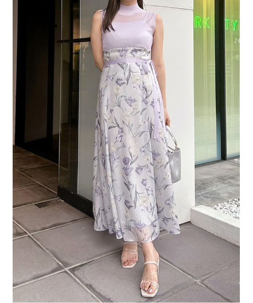 極美品♡セオリー　ニットドッキングワンピース　マキシ　リブ　ノースリーブ　シルク 極美品♡セオリー ニットドッキングワンピース マキシ リブ