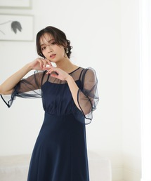 結婚式 パーティー ドレス シースルー ミモレ丈&七分袖 セレモニー フォーマル オケージョンドレス お呼ばれ 二次会 成人式 同窓会 謝恩会 20代 30代