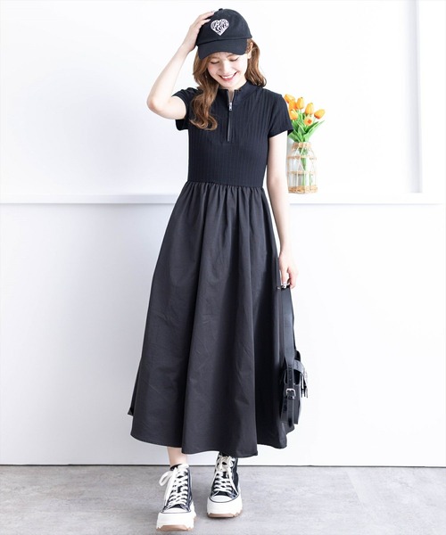 clear（クリア）の「布帛切替ハーフジップノースリーブワンピース［大人 カジュアル］≪再入荷≫（ワンピース・レディース・ブラック/ブルーグレー・F）」の10枚目の写真