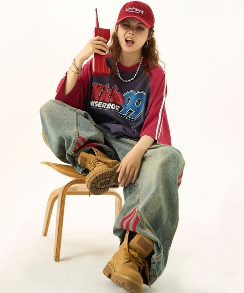 mushwear（マッシュウェア）の「American Retro Distressed Print T-shirt（Tシャツ/カットソー・メンズ・イエロー/ネイビー・MEDIUM/X-LARGE/LARGE/SMALL）」の5枚目の写真
