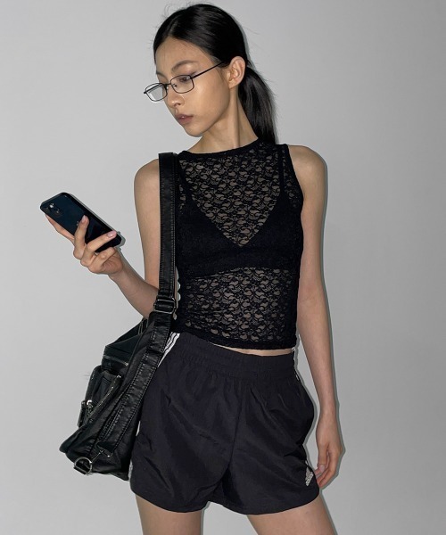 BLACKUP（ブラックアップ）の「[MADE] ウェルシーシアーレースボートネックノースリーブ（Tシャツ/カットソー・レディース・ブラック/ホワイト・ONESIZE）」の2枚目の写真