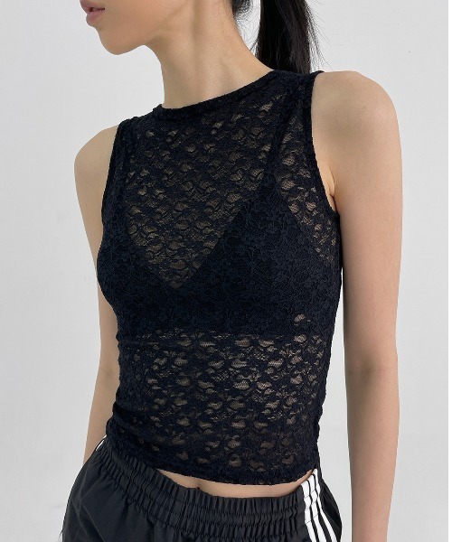 BLACKUP（ブラックアップ）の「[MADE] ウェルシーシアーレースボートネックノースリーブ（Tシャツ/カットソー・レディース・ブラック/ホワイト・ONESIZE）」の8枚目の写真