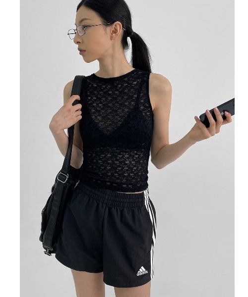 BLACKUP（ブラックアップ）の「[MADE] ウェルシーシアーレースボートネックノースリーブ（Tシャツ/カットソー・レディース・ブラック/ホワイト・ONESIZE）」の3枚目の写真