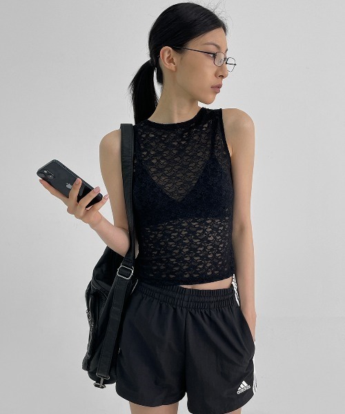BLACKUP（ブラックアップ）の「[MADE] ウェルシーシアーレースボートネックノースリーブ（Tシャツ/カットソー・レディース・ブラック/ホワイト・ONESIZE）」の4枚目の写真