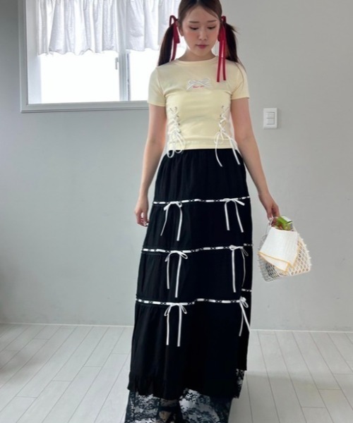 ipugo(イプゴ)の「ipugo/イプゴ レースリボンスカート(スカート・レディース・ブラック/ホワイト・FREE)」の22枚目の写真