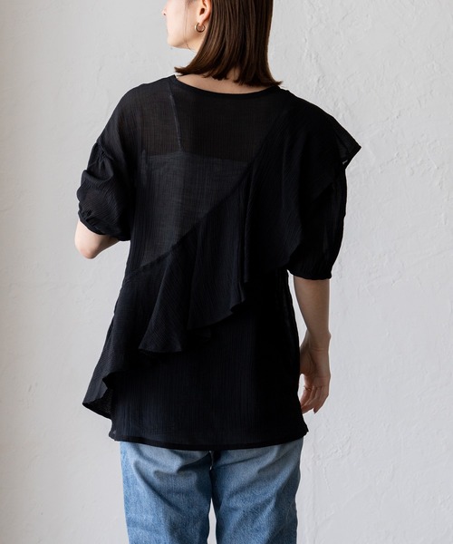VitaFelice(ヴィータフェリーチェ)の「アシメフリルデザインカットソー(Tシャツ/カットソー・レディース・アイボリー/オリーブ/ブラック・FREE)」の22枚目の写真