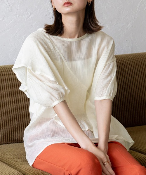 VitaFelice(ヴィータフェリーチェ)の「アシメフリルデザインカットソー(Tシャツ/カットソー・レディース・アイボリー/オリーブ/ブラック・FREE)」の6枚目の写真