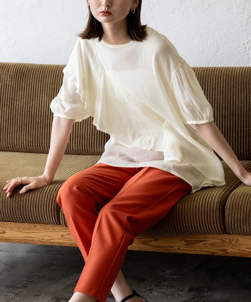 VitaFelice(ヴィータフェリーチェ)の「アシメフリルデザインカットソー(Tシャツ/カットソー・レディース・アイボリー/オリーブ/ブラック・FREE)」の7枚目の写真