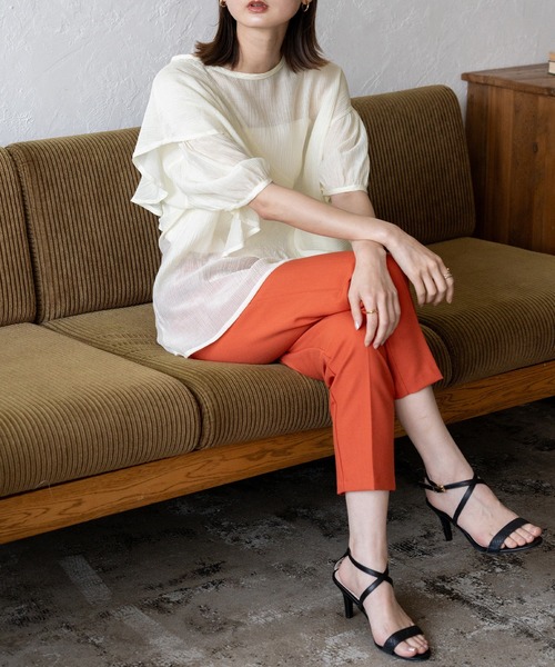 VitaFelice(ヴィータフェリーチェ)の「アシメフリルデザインカットソー(Tシャツ/カットソー・レディース・アイボリー/オリーブ/ブラック・FREE)」の9枚目の写真