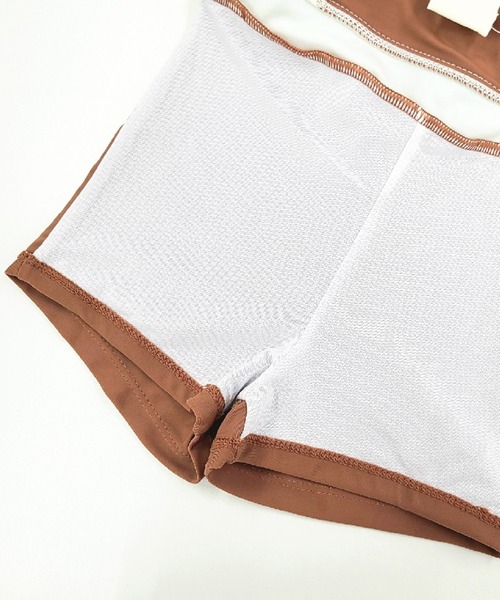 セール】キッズ水着 半袖バイカラーハーフジップカットワンピース風