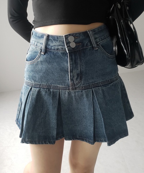 【関税・送料込み】Bottega Veneta プリーツデニムミニスカート Pleated denim miniskirt in blue - Bottega Veneta | Mytheresa