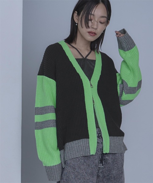 セール】マルチカラージップVネックカーディガン（カーディガン/ボレロ