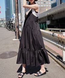 バックリボン ティアードキャミワンピース