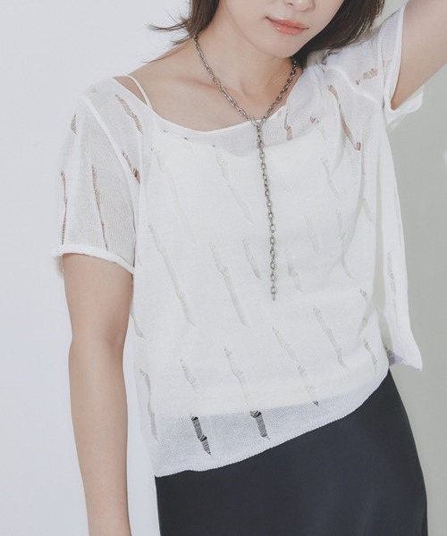 BARRETTA(バレッタ)の「スクープネックシアーTシャツ(Tシャツ/カットソー・レディース・アイボリー/ブラック/ホワイト・FREE)」の2枚目の写真