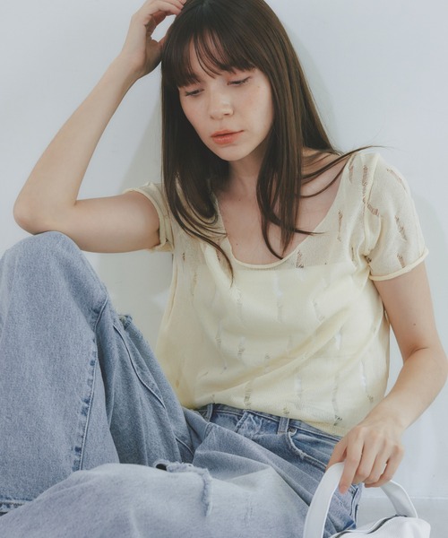 BARRETTA(バレッタ)の「スクープネックシアーTシャツ(Tシャツ/カットソー・レディース・アイボリー/ブラック/ホワイト・FREE)」の3枚目の写真