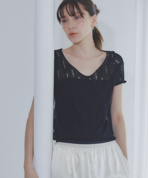 BARRETTA(バレッタ)の「スクープネックシアーTシャツ(Tシャツ/カットソー・レディース・アイボリー/ブラック/ホワイト・FREE)」の1枚目の写真