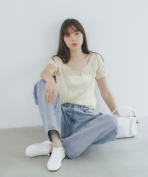 BARRETTA(バレッタ)の「スクープネックシアーTシャツ(Tシャツ/カットソー・レディース・アイボリー/ブラック/ホワイト・FREE)」の22枚目の写真