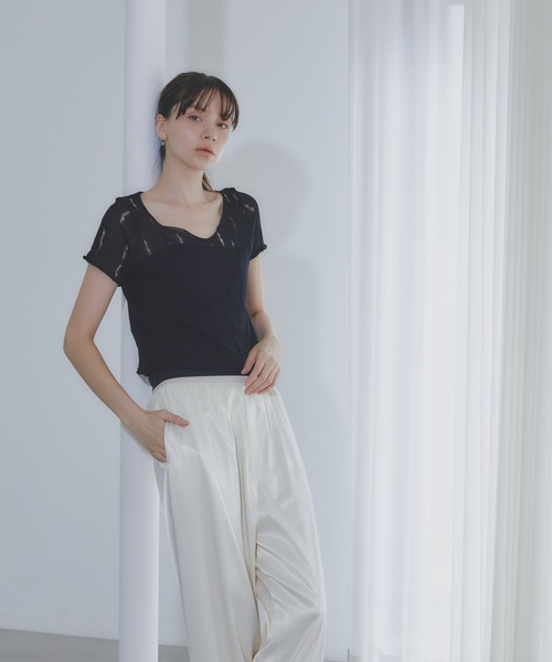 BARRETTA(バレッタ)の「スクープネックシアーTシャツ(Tシャツ/カットソー・レディース・アイボリー/ブラック/ホワイト・FREE)」の19枚目の写真