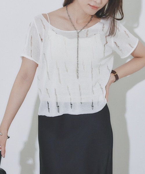 BARRETTA(バレッタ)の「スクープネックシアーTシャツ(Tシャツ/カットソー・レディース・アイボリー/ブラック/ホワイト・FREE)」の14枚目の写真