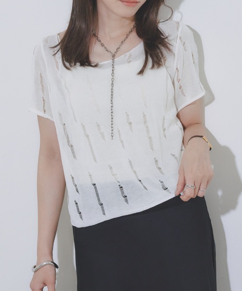 BARRETTA(バレッタ)の「スクープネックシアーTシャツ(Tシャツ/カットソー・レディース・アイボリー/ブラック/ホワイト・FREE)」の13枚目の写真